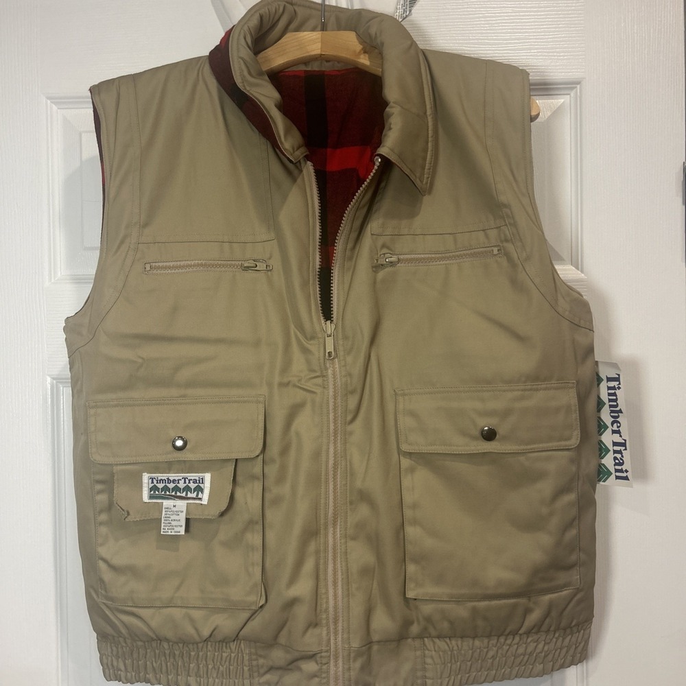 VTG‎ Timber Trail Flannel Plaid Vest Size M Red Black Outdoor